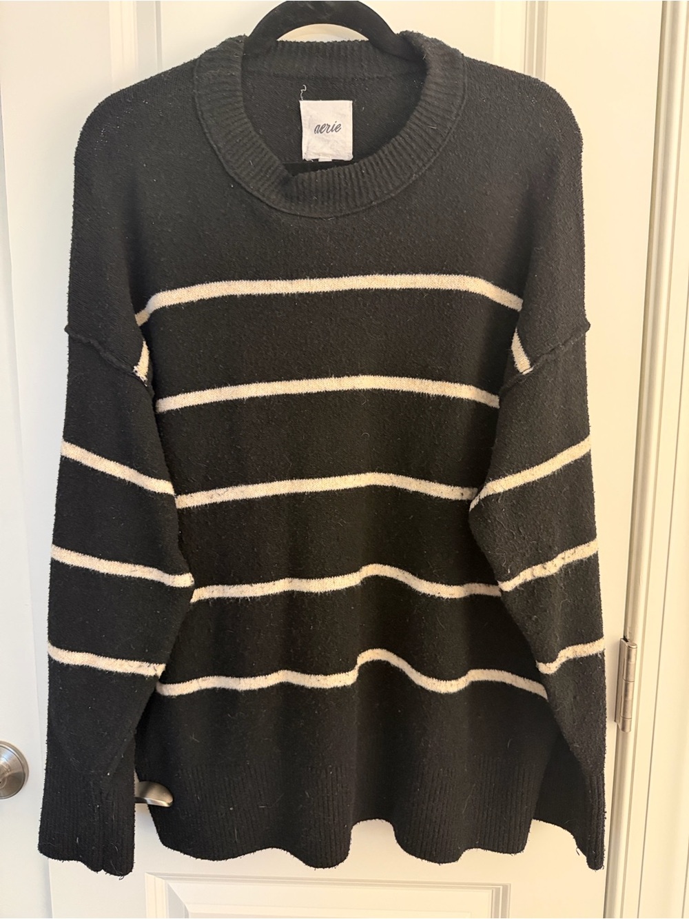 aerie Black & White Striped Scoopneck Sweater